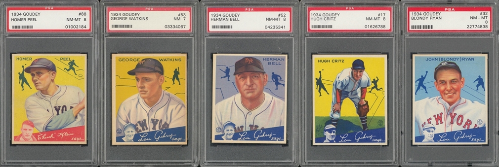 1934 Goudey PSA NM 7 and PSA NM-MT 8 Collection (5 Different) 
